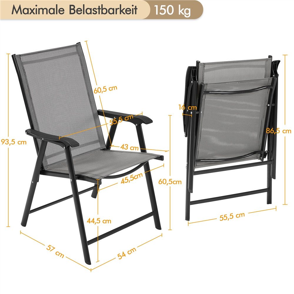 Yaheetech Klappstuhl 2-er Set Klappbarer Gartenstuhl aus Texteline-Gewebe, Stabile Gartenstühle mit Rückenlehne & Armlehnen bis 150 kg Belastbar – Bild 4 von 5