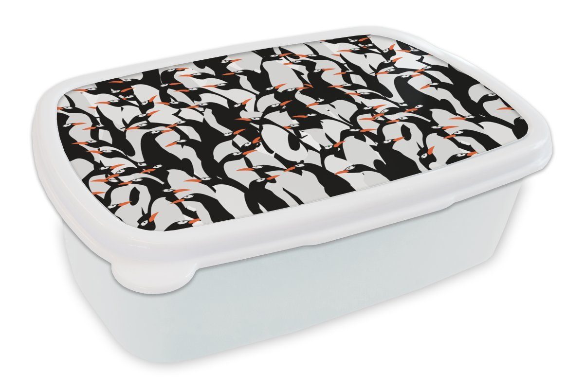 MuchoWow Lunchbox Pinguine - Tiere - Muster - Zentangle, Kunststoff, (2-tlg), Brotbox für Kinder und Erwachsene, Brotdose, für Jungs und Mädchen weiß