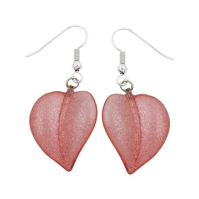 Gallay Paar Ohrhaken Ohrhänger Ohrringe 45x20mm Kunststoffperle Blatt rosa mit Flitter