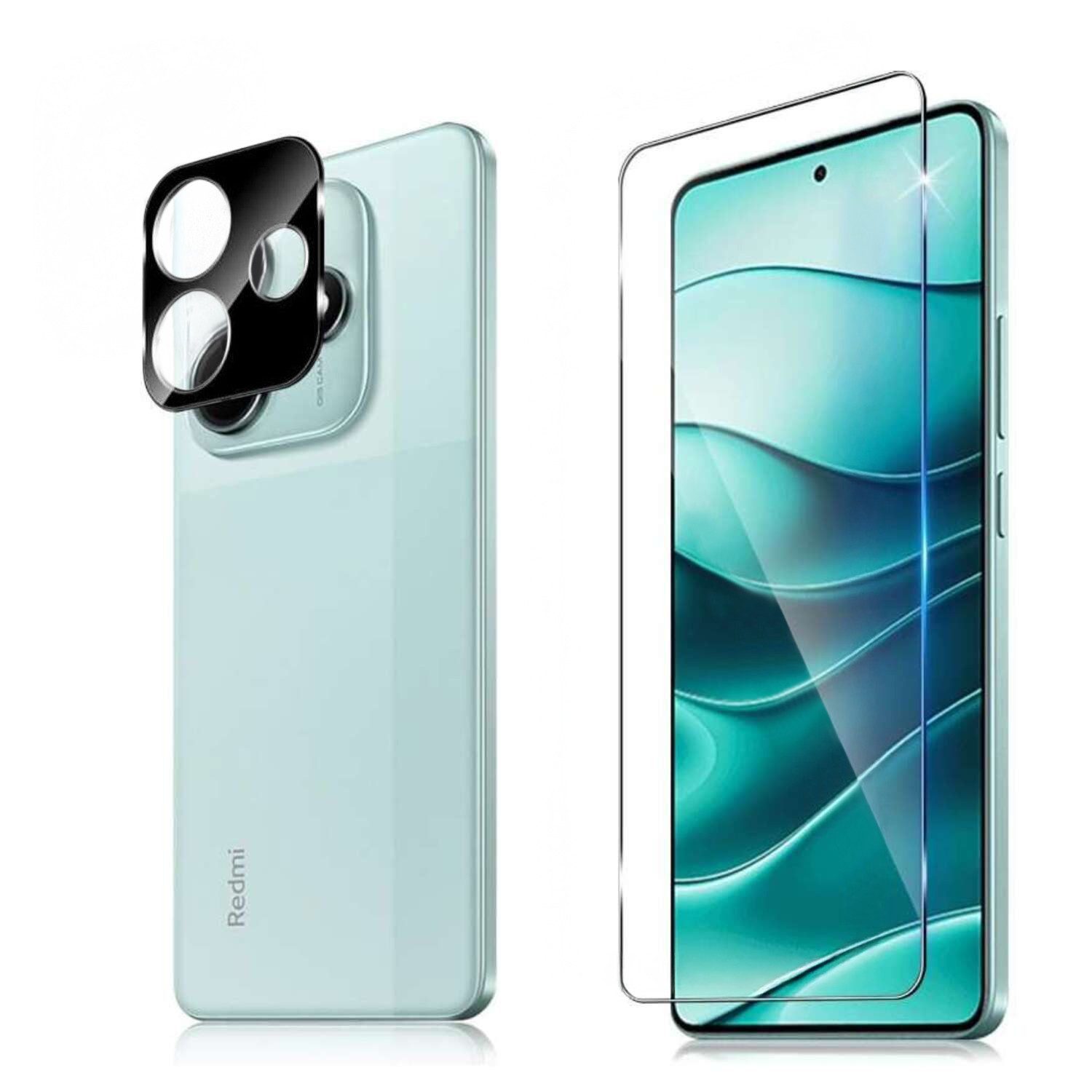 CLM-Tech Displayschutzglas 1X Schutzfolie für Xiaomi Redmi Note 14 5G Panzerfolie 1X Kameraschutz für Xiaomi Redmi Note 14 5G, 2er Set Kameraglas Panzerglas Displayschutz 9H Glas Folie, 2 Stück, Unterstützt Fingerabdruck-ID