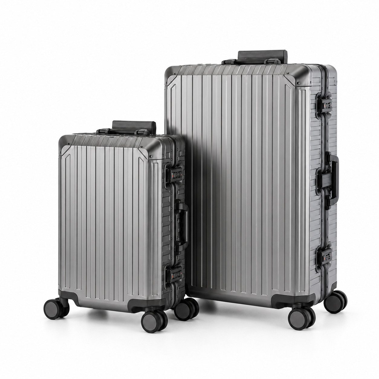 Travelhouse Kofferset 100% Aluminium Serie Tokyo, 4 Rollen, (2 tlg., S+XL), Zipperless - Kein Reißverschluss, TSA Zahlenschloss, Nassfach