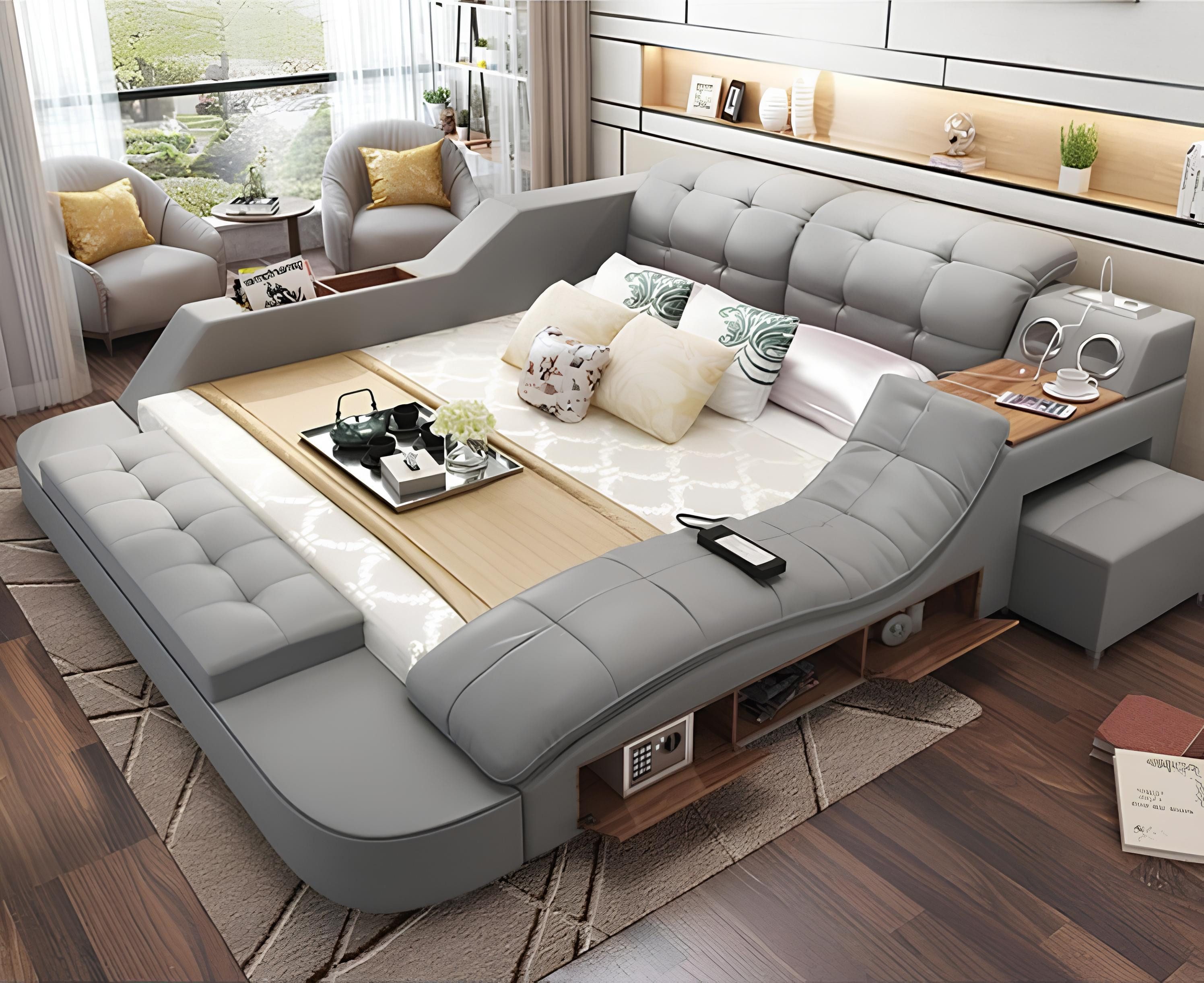 JVmoebel Multimediabett Design Bett XXL Big Betten Leder Polster Hotel 180x200cm Multifunktion (Multifunktions Bett), Made in Europa