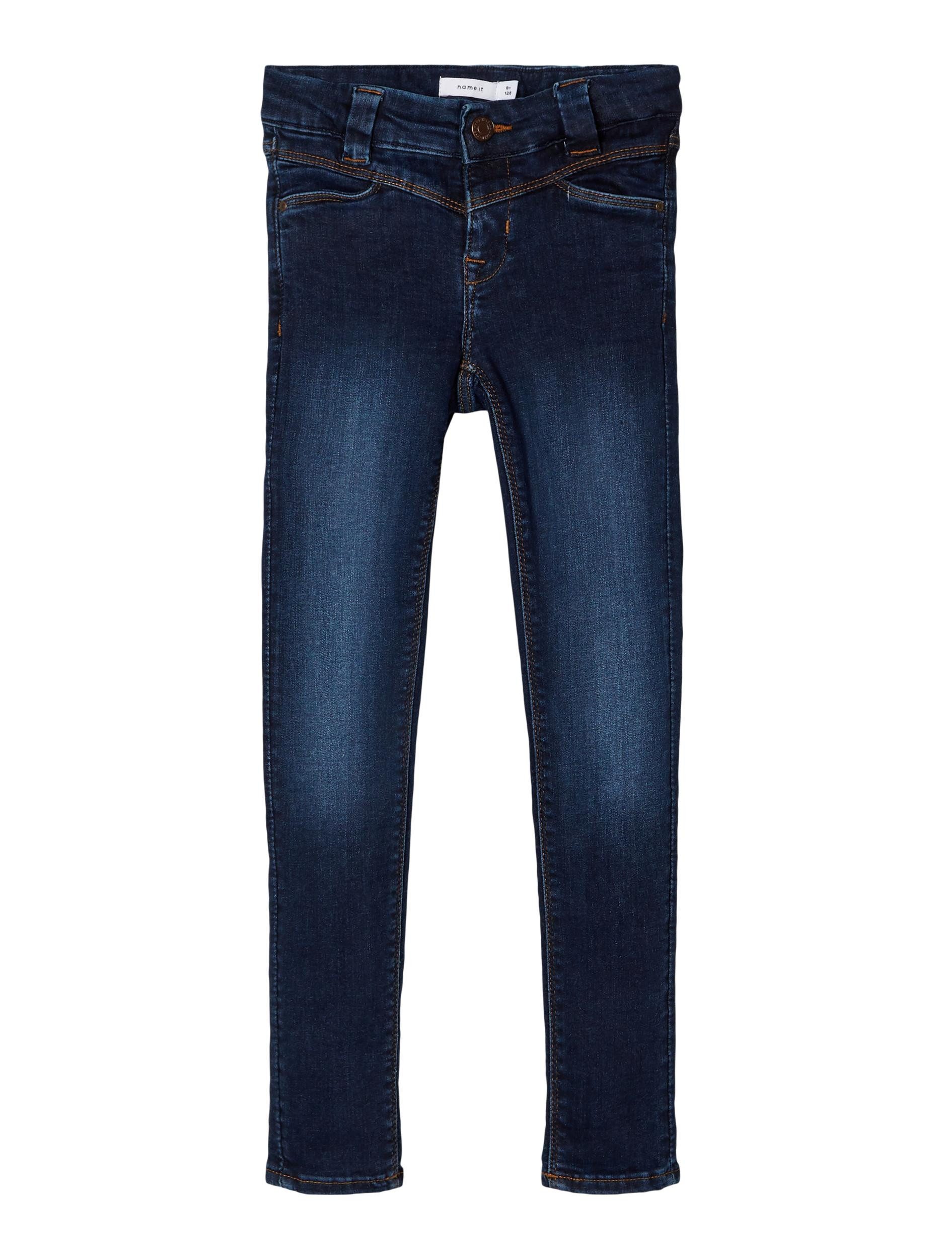Skinny-fit-Jeans Mädchen mit Brush-Effekt Dark Blue Denim-140