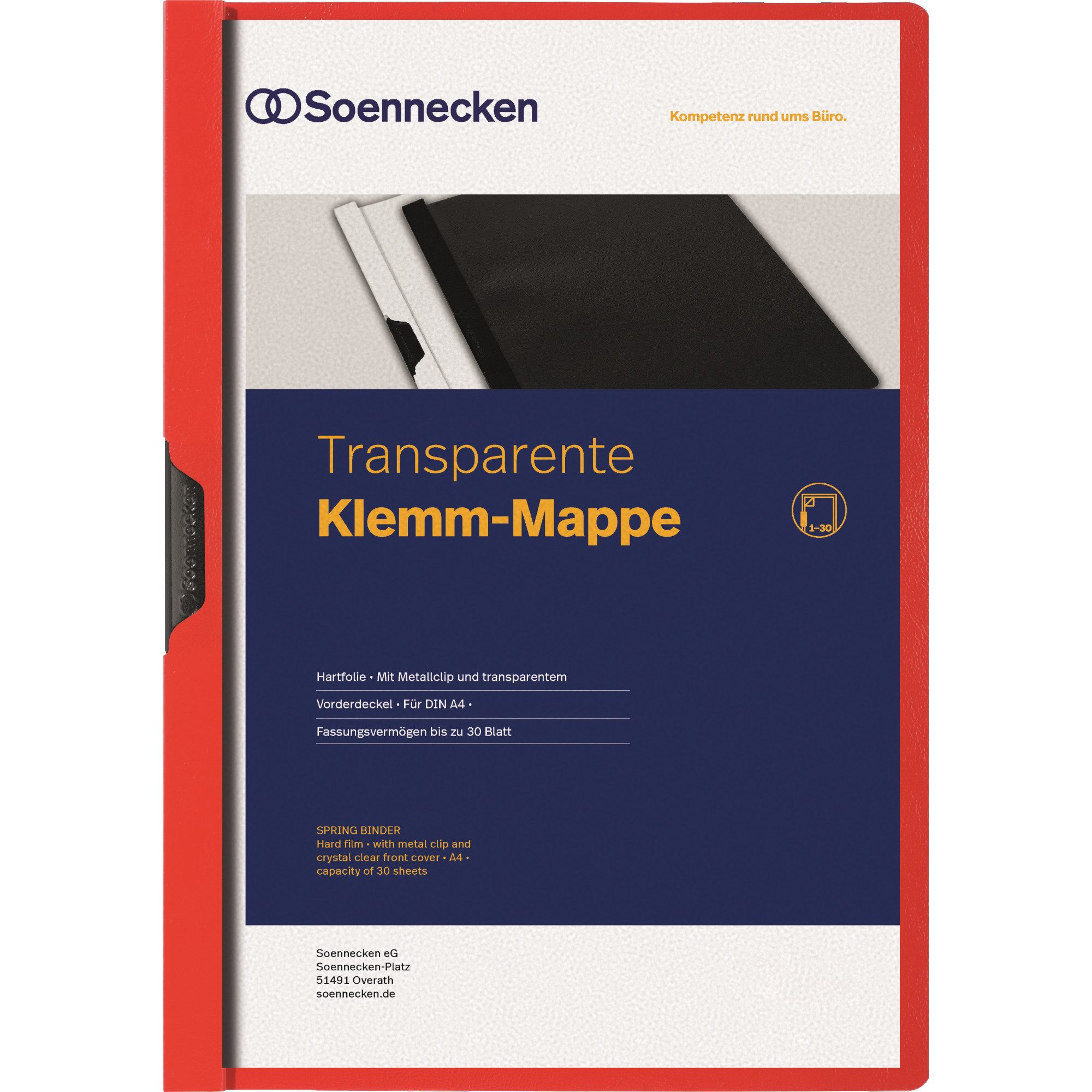 Soennecken Hefter Klemmmappe 3316 DIN A4 bis 30 Blatt PVC rot