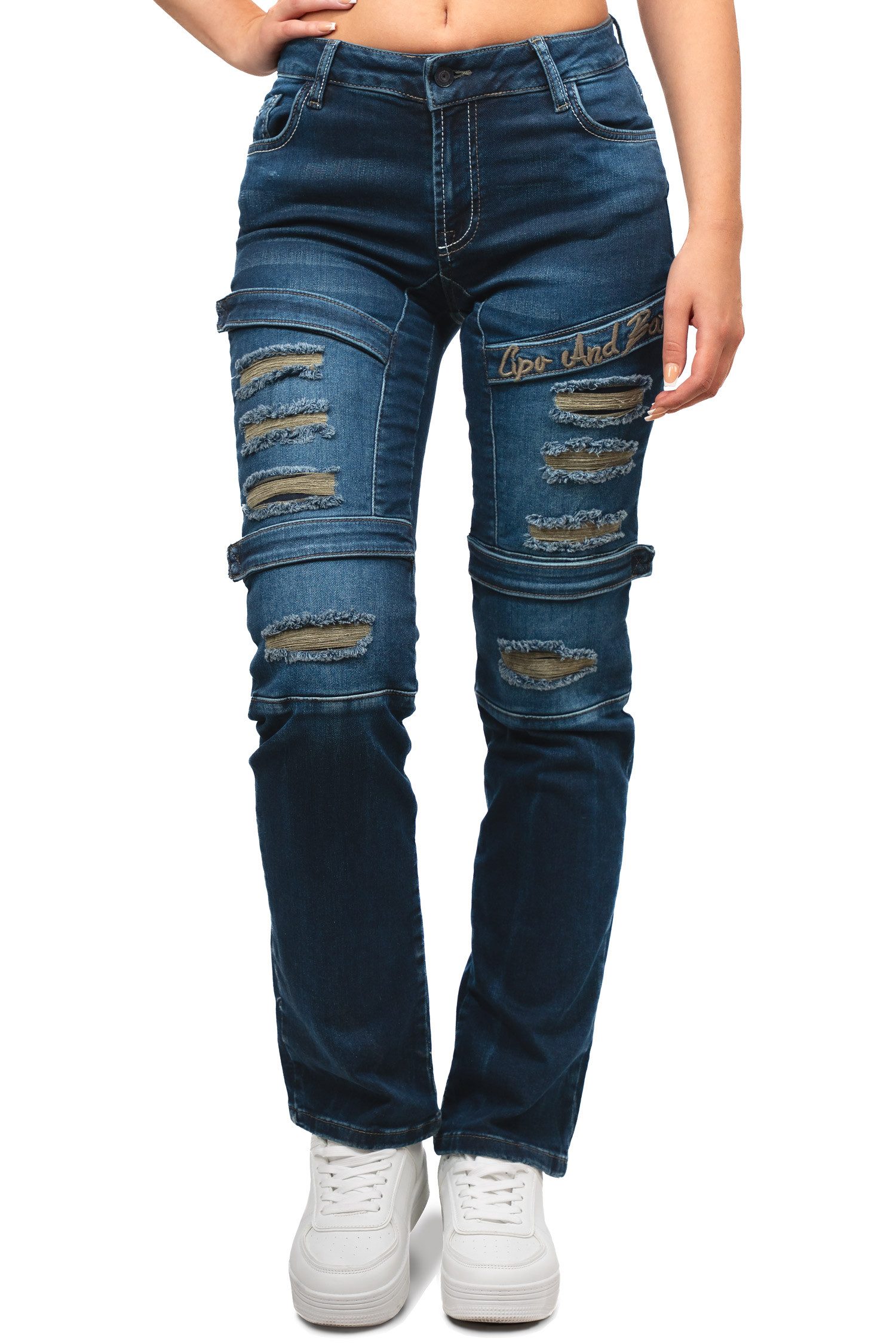 Cipo & Baxx Regular-fit-Jeans Damen Regular Fit Hose Stonewashed BA-WD529 (1-tlg) Stonewashed mit destroyed Effekten
