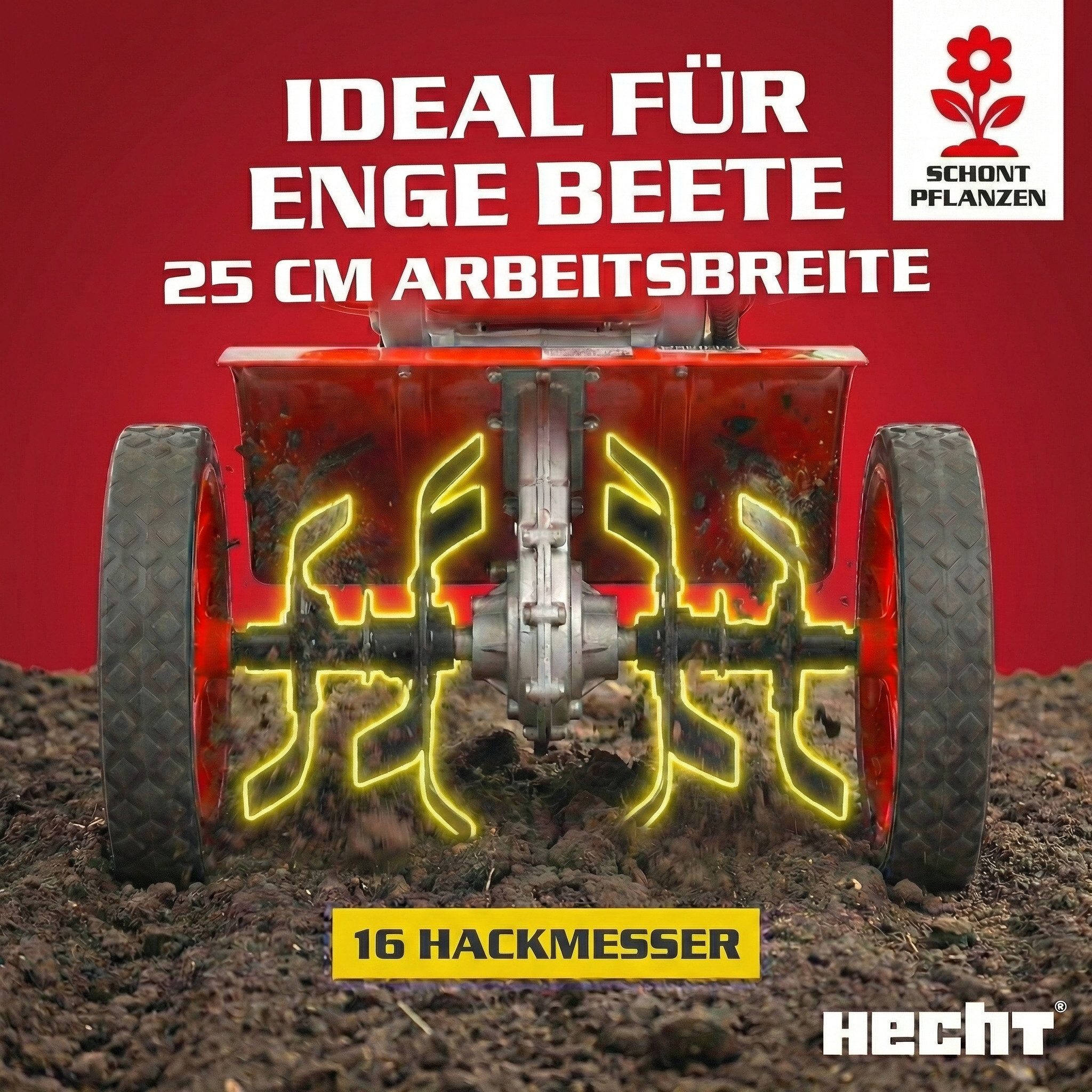 Hecht Benzinmotorhacke Gartenfräse 2 PS 9000 U/min 51,7cm³ Gartenhacke Motorfräse, 25 cm Arbeitsbreite, 19,5 cm Arbeitstiefe – Bild 5 von 5