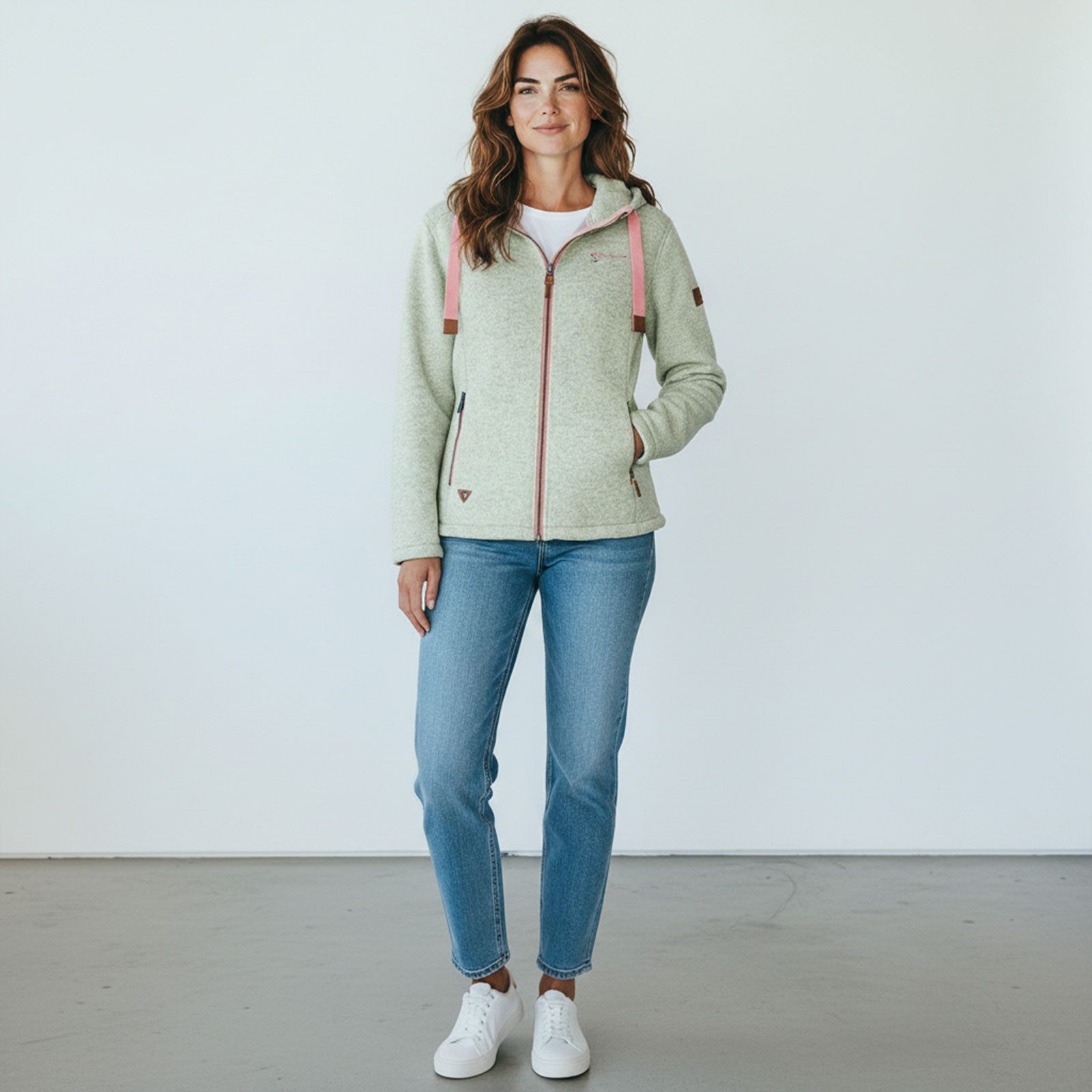 Dry Fashion Fleecejacke Poel Damen Wollfleece-Jacke Kapuze - Damenjacke Fleece windabweisend Verstellbare Kapuze, 2-Wege-Reißverschluss, Taschen mit Reißverschluss