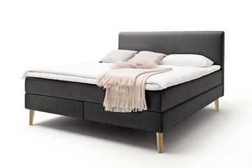 möbelando Boxspringbett Greta, Boxspringbett Greta mit Stoffbezug Porto anthrazit, Liegefläche 160x200 cm, Kopfteil glatt, Holzfuß eichefarbig