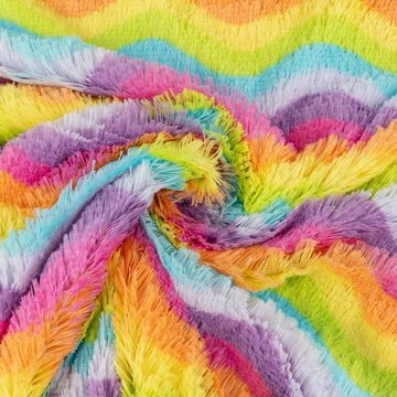 SCHÖNER LEBEN. Stoff Plüsch Stoff Fellimitat Kunstfell Regenbogenfarben Wellen bunt 1,60m, pflegeleicht