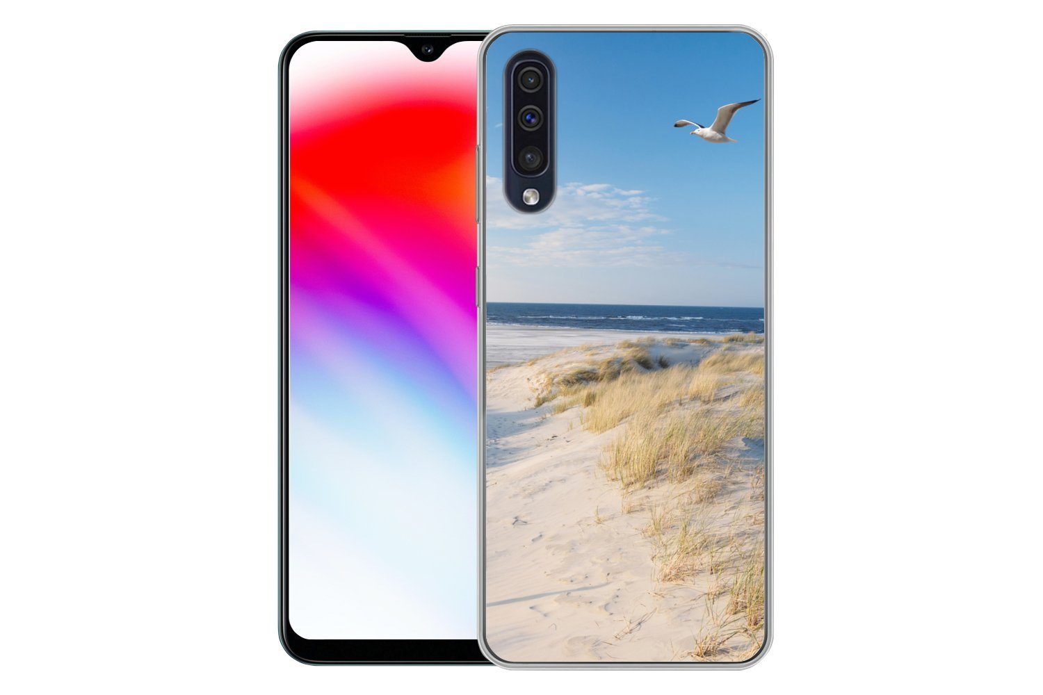 MuchoWow Handyhülle für Samsung Galaxy A50 Düne - Möwe - Strand - Meer - Sonne, Smartphone-Bumper, Print, Handy Schutzhülle Dünn