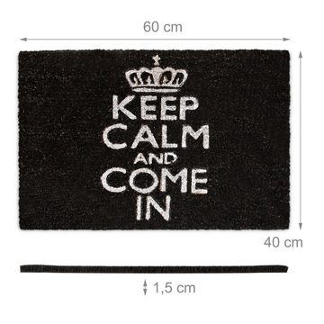 Fußmatte Fußmatte KEEP CALM Kokos schwarz, relaxdays, Höhe: 15 mm