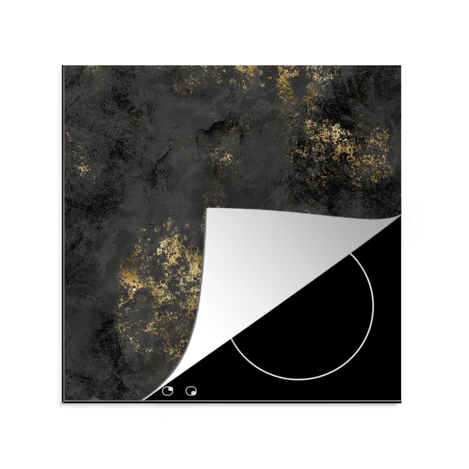 MuchoWow Herdblende-/Abdeckplatte Textur - Gold - Schwarz, Vinyl, (1 tlg), 78x78 cm, Ceranfeldabdeckung, Arbeitsplatte für küche | Herdabdeckplatten