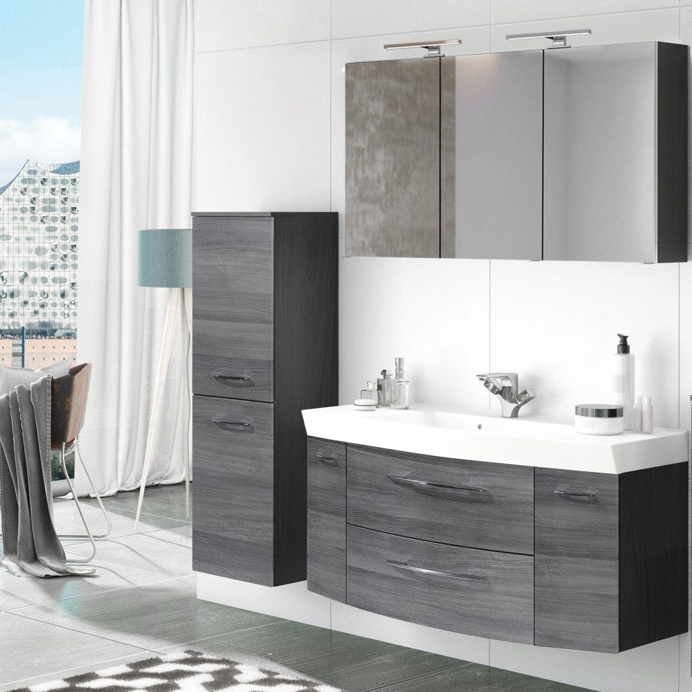 Lomadox Badmöbel-Set FLORIDO-03, (Spar-Set, 3-St), grau 175x200x47 cm