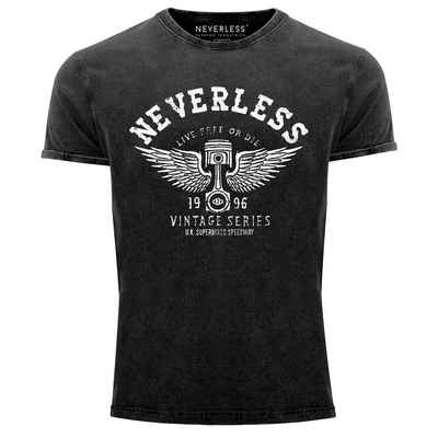 Neverless Print-Shirt Cooles Angesagtes Herren T-Shirt Vintage Shirt Retro Auto Kolben Used Look Slim Fit Neverless® mit Print
