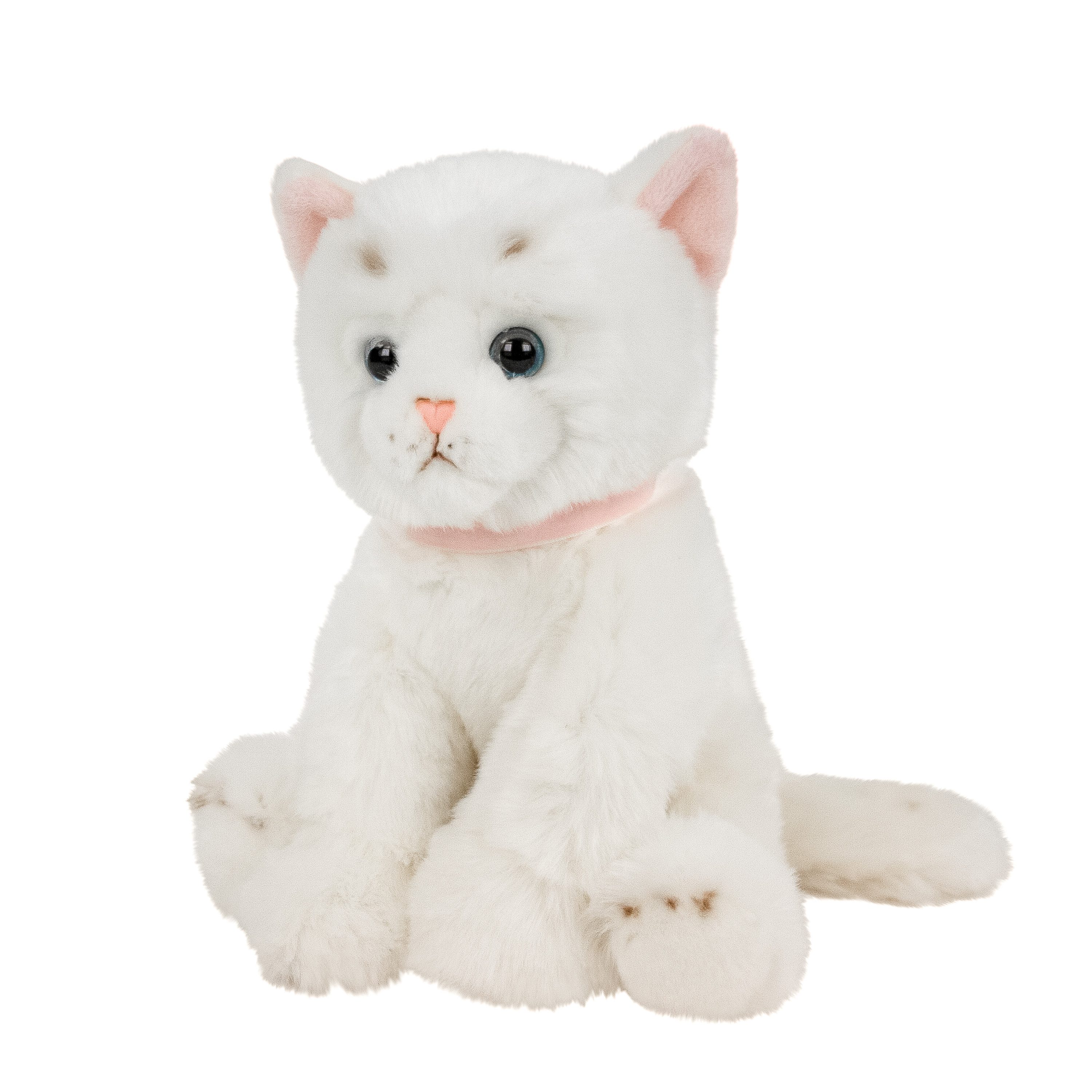 Kuscheltier Kuscheltier Katze mit Halsband weiß sitzend 25 cm Plüschkatze