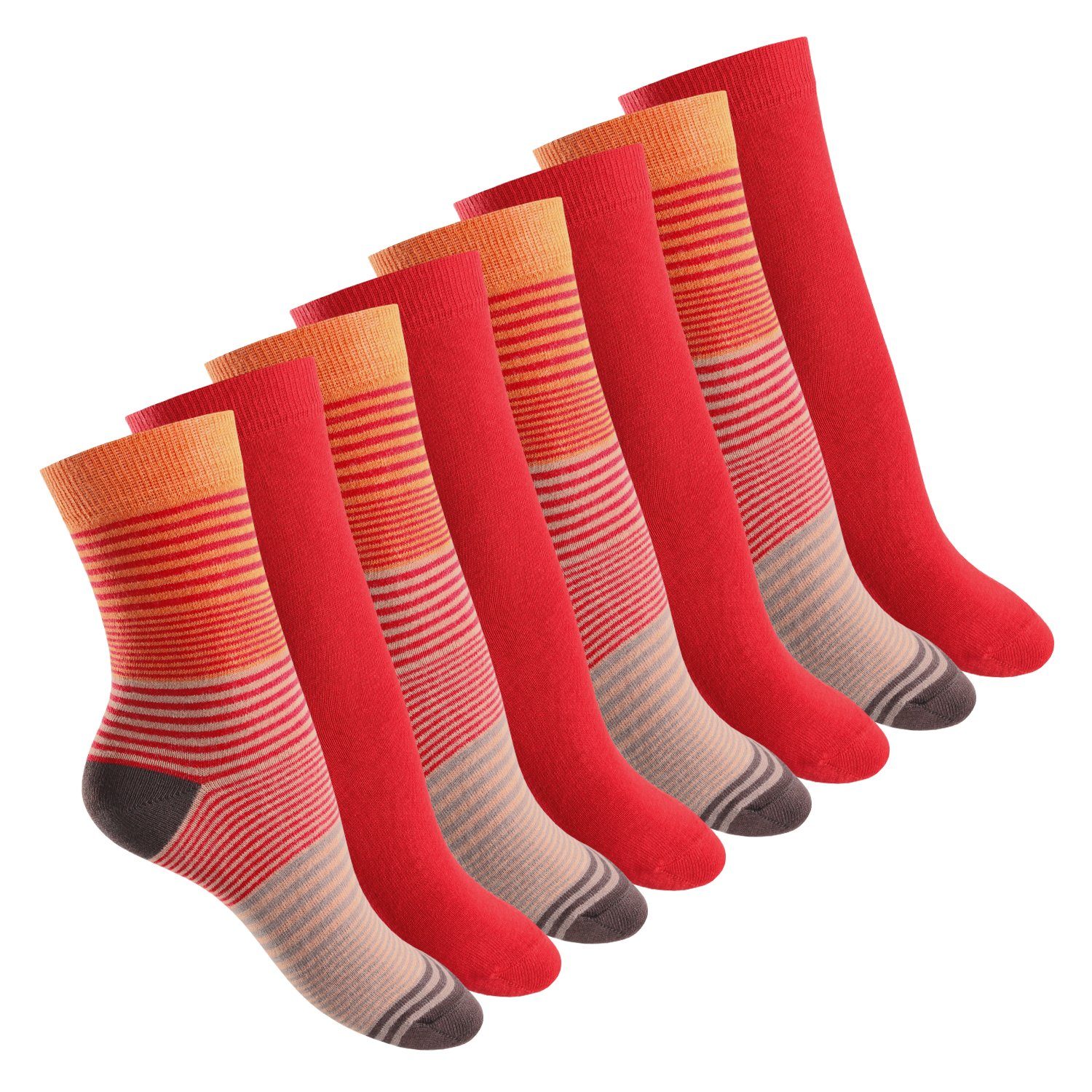 celodoro Basicsocken Damen Socken (8 Paar) mit Ringel-/Blockstreifen & Komfortbund Orange