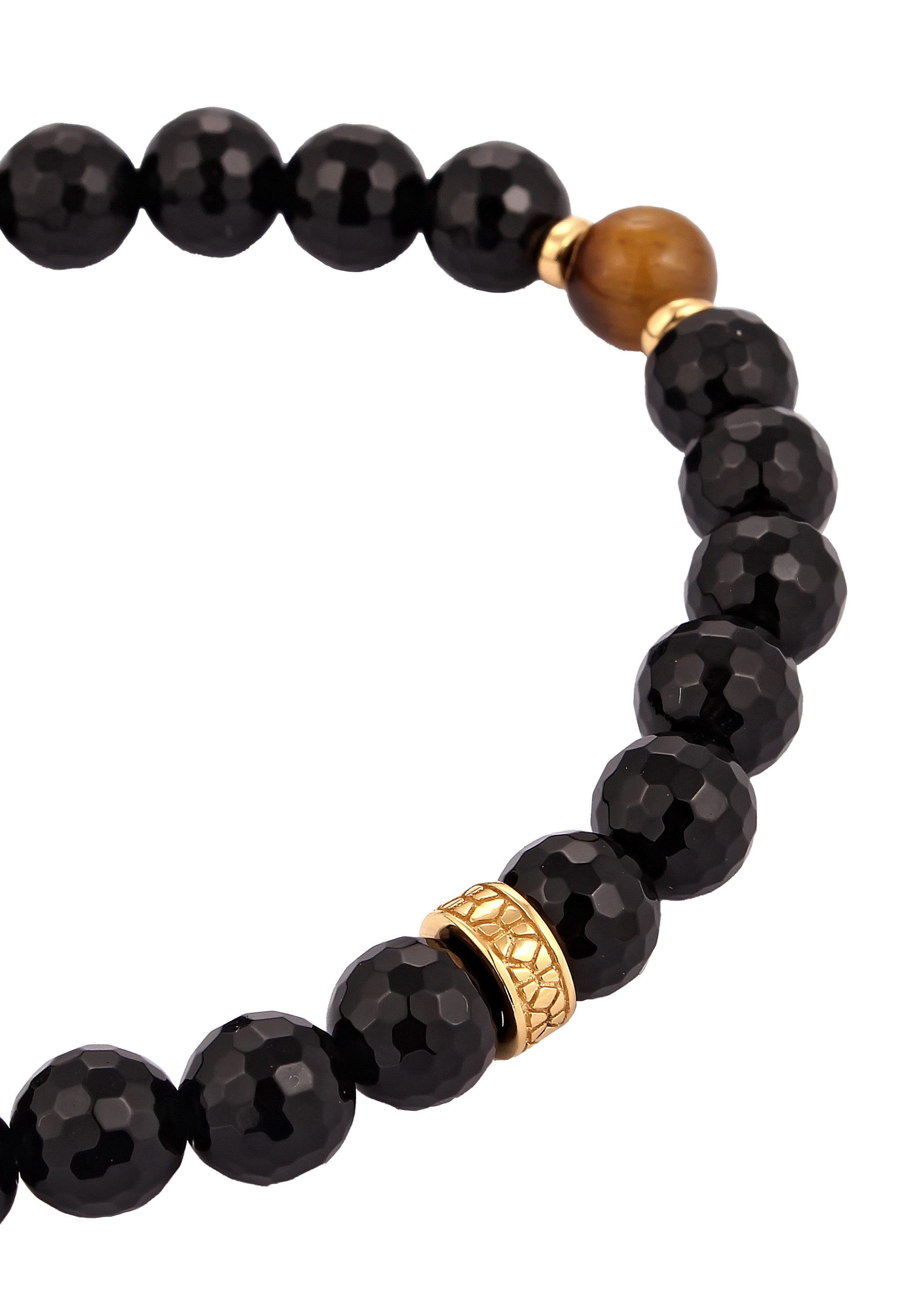Kuzzoi Bead-Armband-Set Onyx Tigerauge Perlen 925 Sterling Silber vergoldet