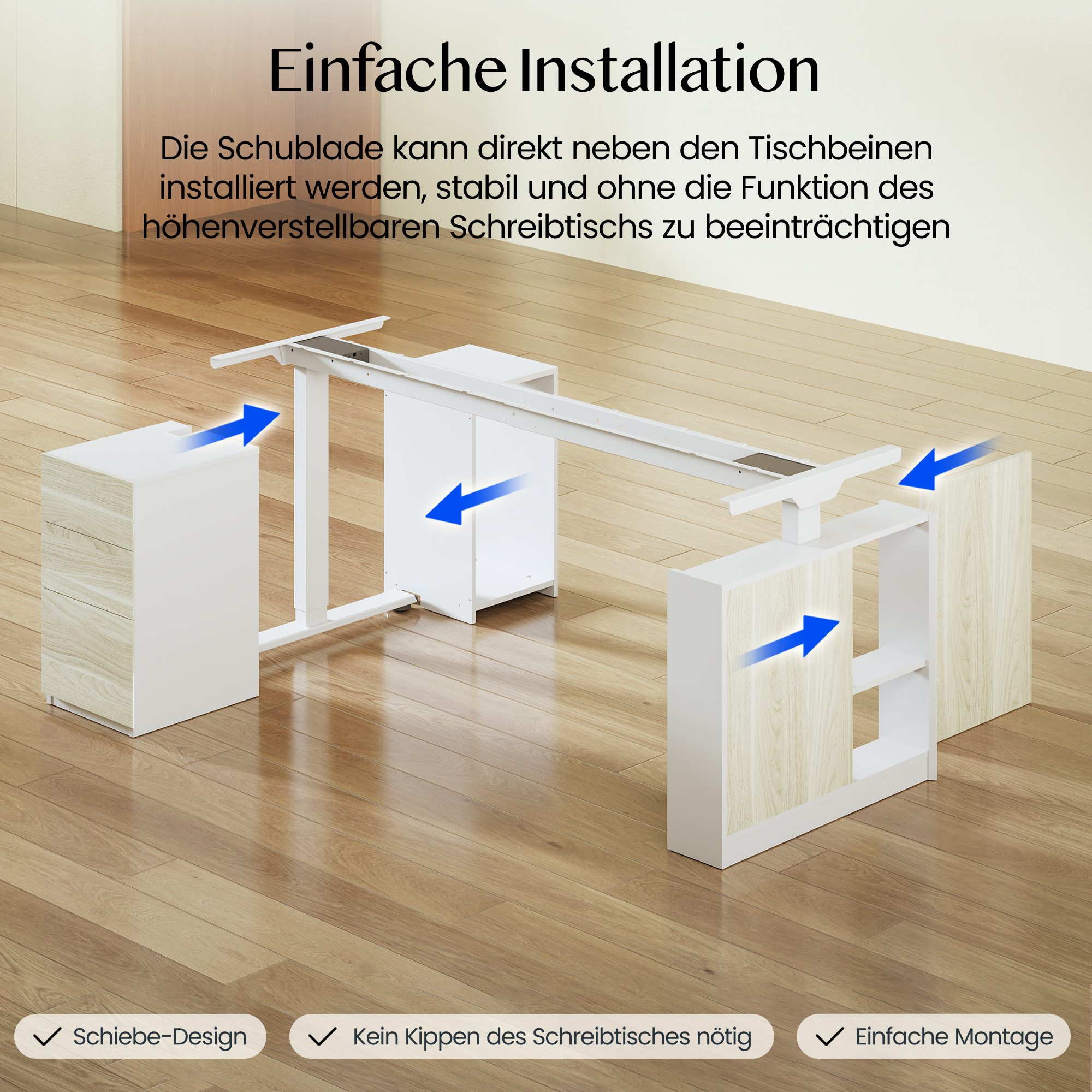 FLEXISPOT Schreibtisch Elektrischer Höhenverstellbarer Schreibtisch mit Bein-Schrank Set (2 Motoren,höhenverstellbar 70–119 cm,4 Speicherhöhen, 25 mm Tischplatte, mit Stauraum & Kabelmanagement), leise <50 dB