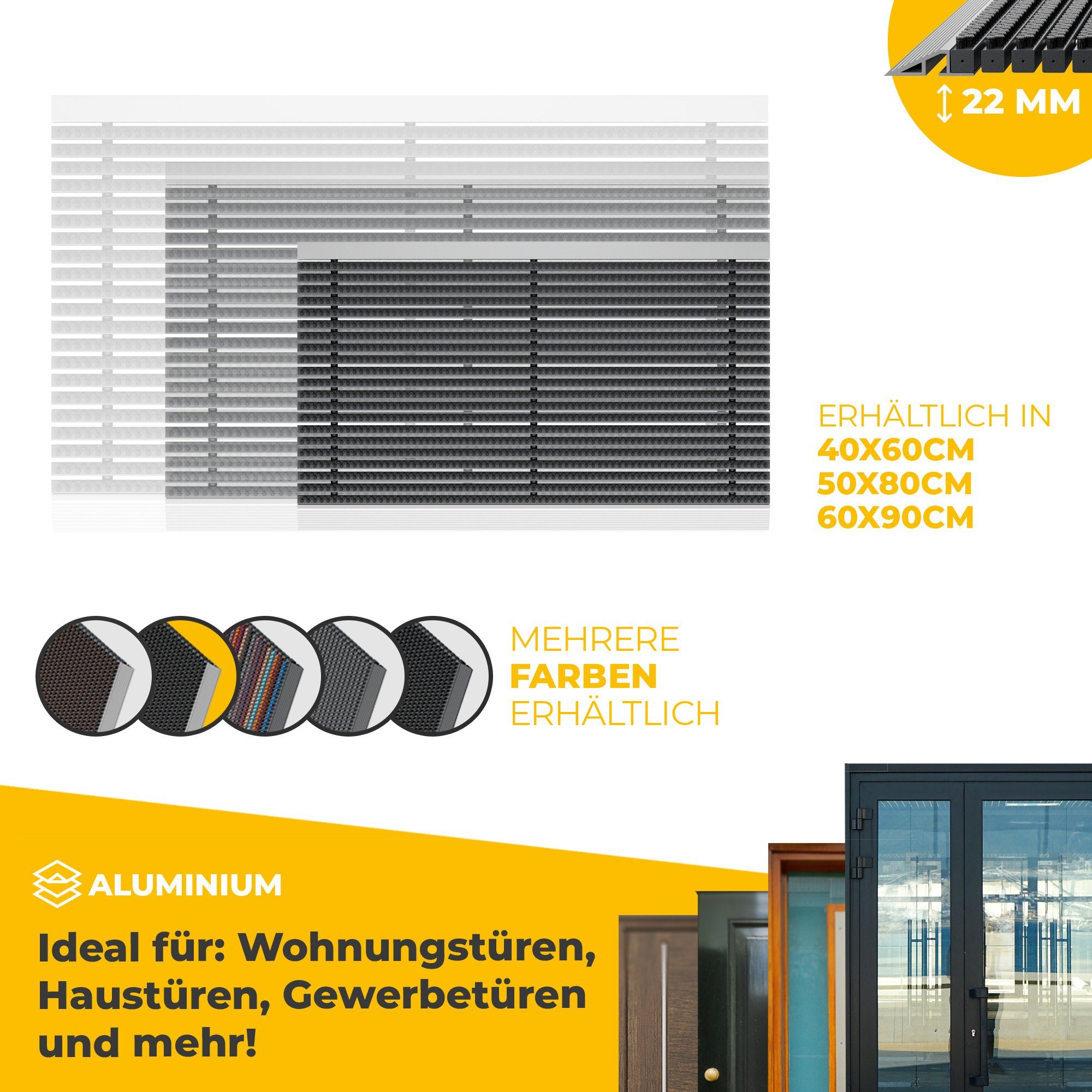 Entrando Fußmatte DUROMAS, Rechteckig, Höhe: 22 mm, Fußabtreter aus Alu & PP, für Außen, rutschfest, wetterfest, robust