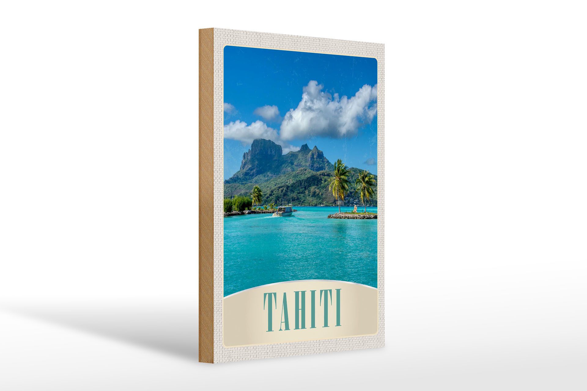 Holzbild Reise 20x30cm Tahiti Amerika Insel blaues Meer