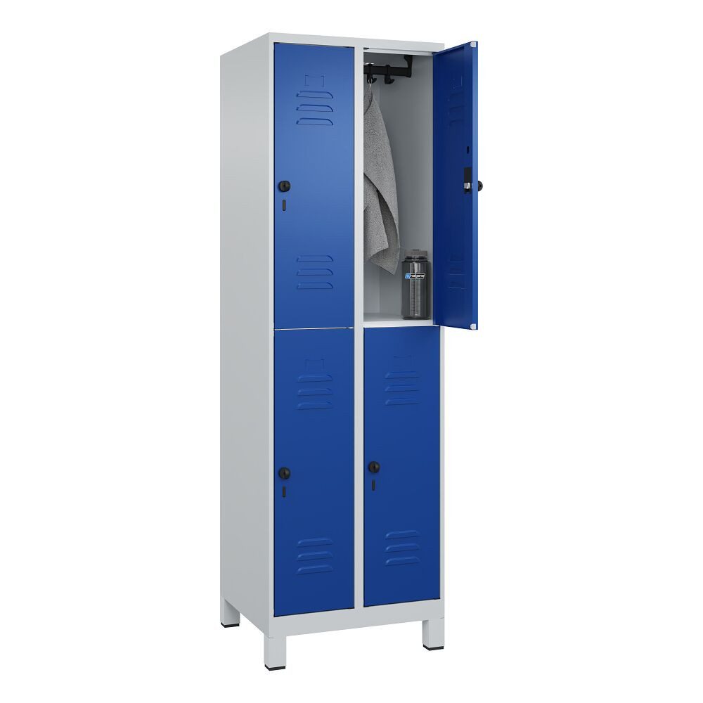 C+P Garderobenschrank Doppel-Garderobenschrank Classic Plus, Abteilbreite 30 cm, mit Füßen Sicherheits-Drehriegel, kein Aufbrechen durch Überdrehen