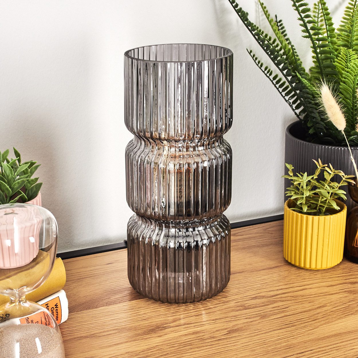 hofstein Tischleuchte Tischlampe aus Metall/Glas in Schwarz/Rauchfarben, ohne Leuchtmittel, mit Glasschirm (10,5cm) u. An/-Auschalter, 1x E27, ohne Leuchtmittel