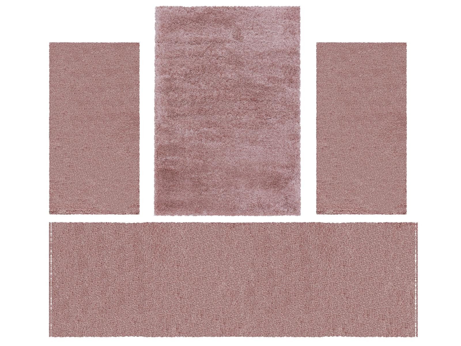 Villa Möbel Hochflor-Bettumrandung Unicolor - Einfarbig, Höhe 30 mm, (4-tlg), Teppich Wohnzimmer Einfarbig Shaggy verschidene farben und größen