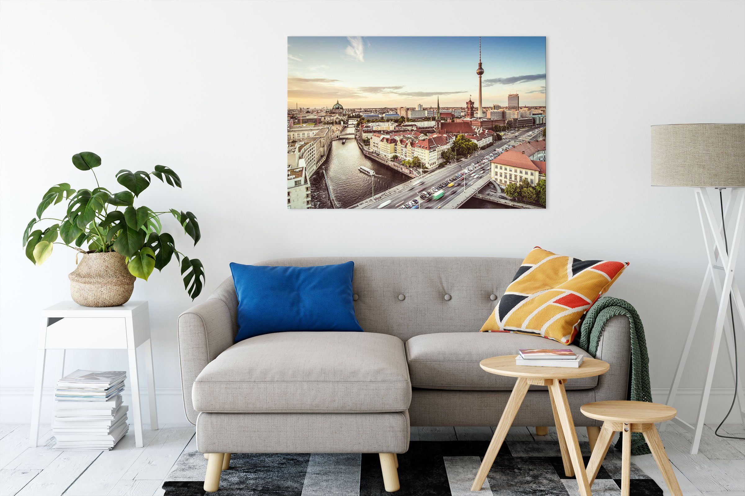 Pixxprint Leinwandbild St), von Berlin, bespannt, Berlin Zackenaufhänger inkl. Skyline Leinwandbild Skyline (1 von fertig