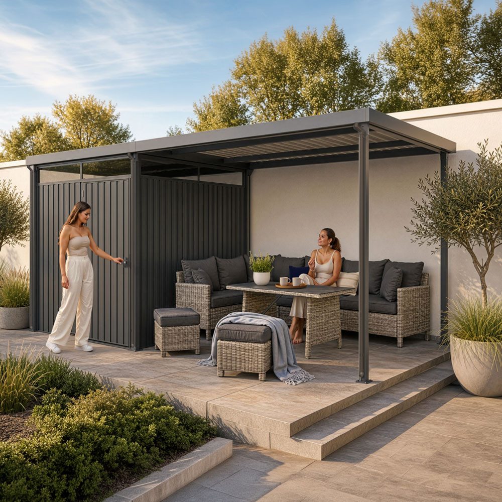 HOME DELUXE Terrasse Gartenhaus inkl. Überdachung LEVANTO, BxT:490x245 cm, Kombi-Set aus Geräteschuppen und Überdachung – Bild 4 von 5