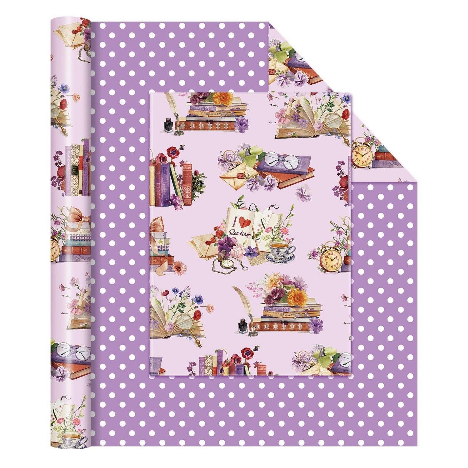 LuxusKollektion Geschenkpapier Geschenkpapier Lila Vintage Buch Blume