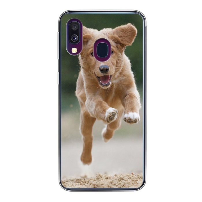 MuchoWow Handyhülle Laufender Hund Foto Handyhülle Samsung Galaxy A40 Smartphone-Bumper Print Handy