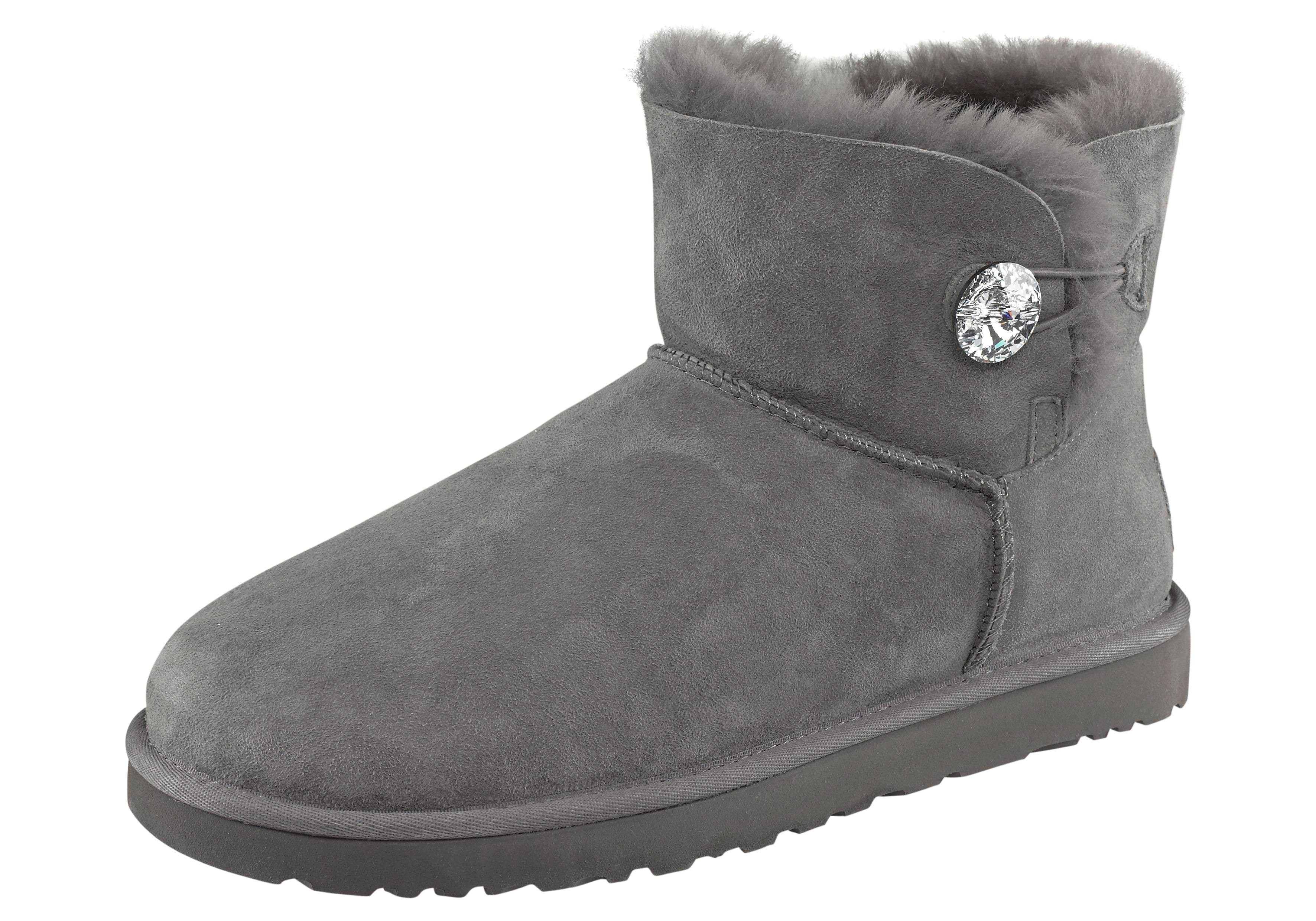 UGG Mini Bailey Button Bling Schlupfboots mit tollem Kristallstein, Mit  dekorativem Swarovski-Strass-Stein