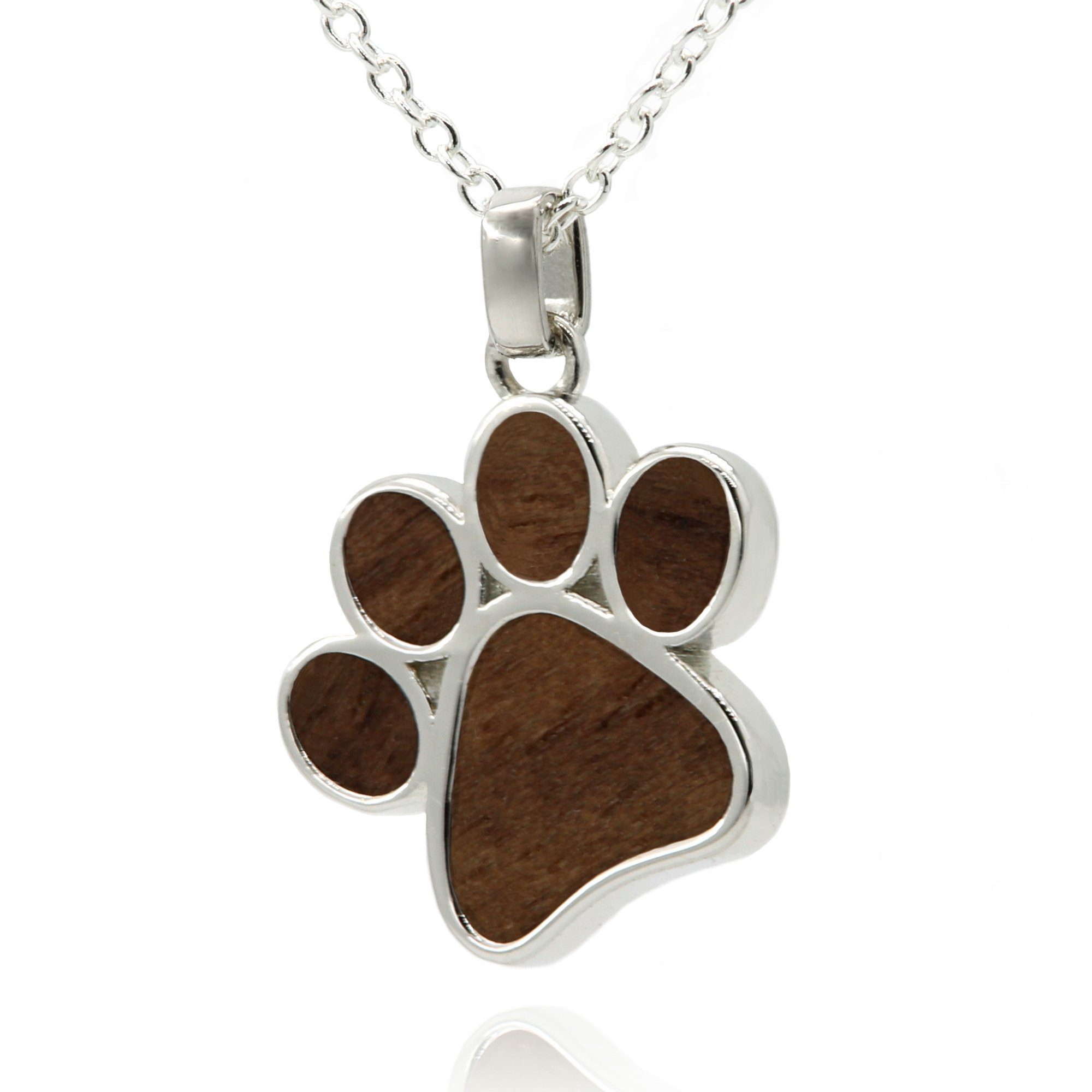 NaturSchatulle Kette mit Anhänger Paw Light (Pfote Kettenanhänger, Holzschmuck), 925 Silber, Handmade in Germany, Nachhaltig & Natürlich