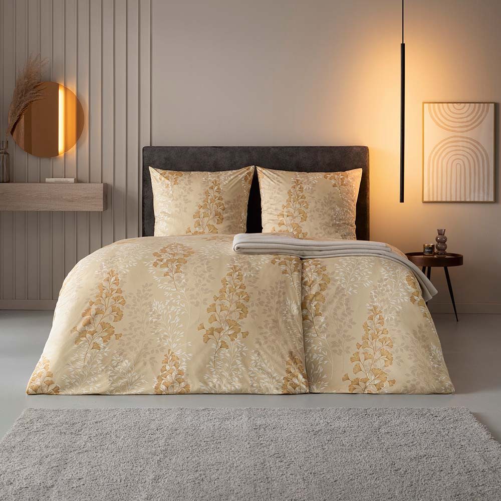 Estella Bettwäsche Estella Mako Jersey Bettwäsche 155x220 Marie messing Gingo Blätter, Mako-Jersey, 2 teilig