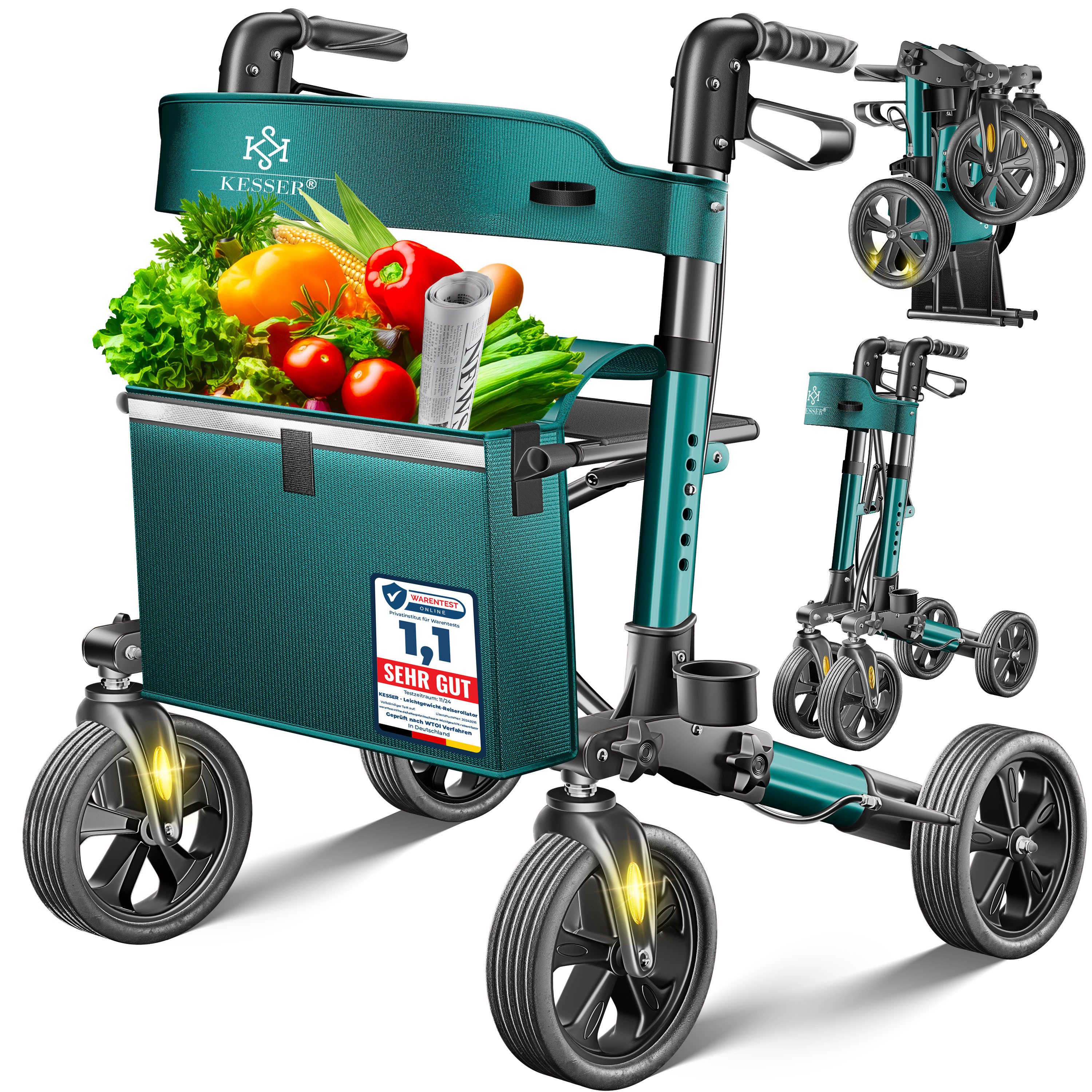 KESSER Rollator, faltbar Laufhilfe Senioren Gehhilfe mit Sitz & Tasche höhenverstellbar