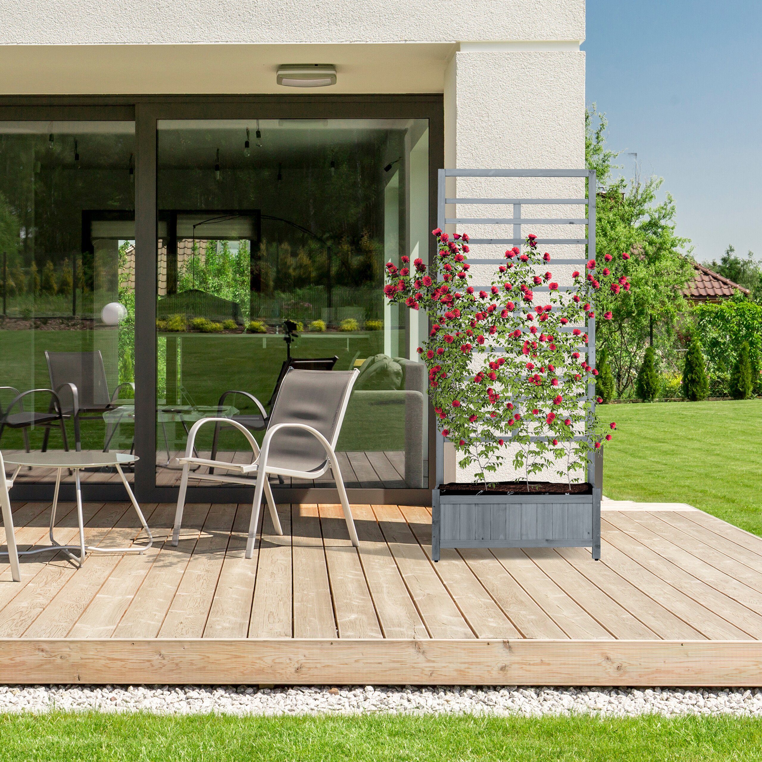 relaxdays Pflanzkübel Pflanzkasten mit Spalierwand in Grau (1 St)