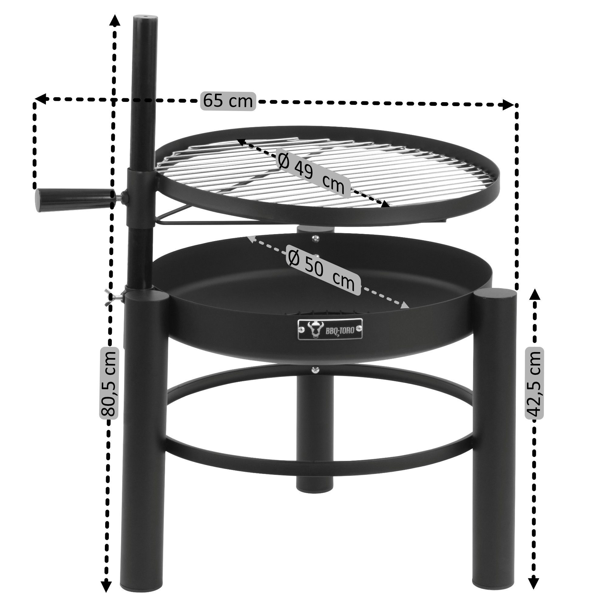 BBQ-Toro Holzkohlegrill Feuerschale mit Grillrost Ø 50 cm, Höhenverstellbarer Grillrost, Seitlich ausschwenkbares Grillrost