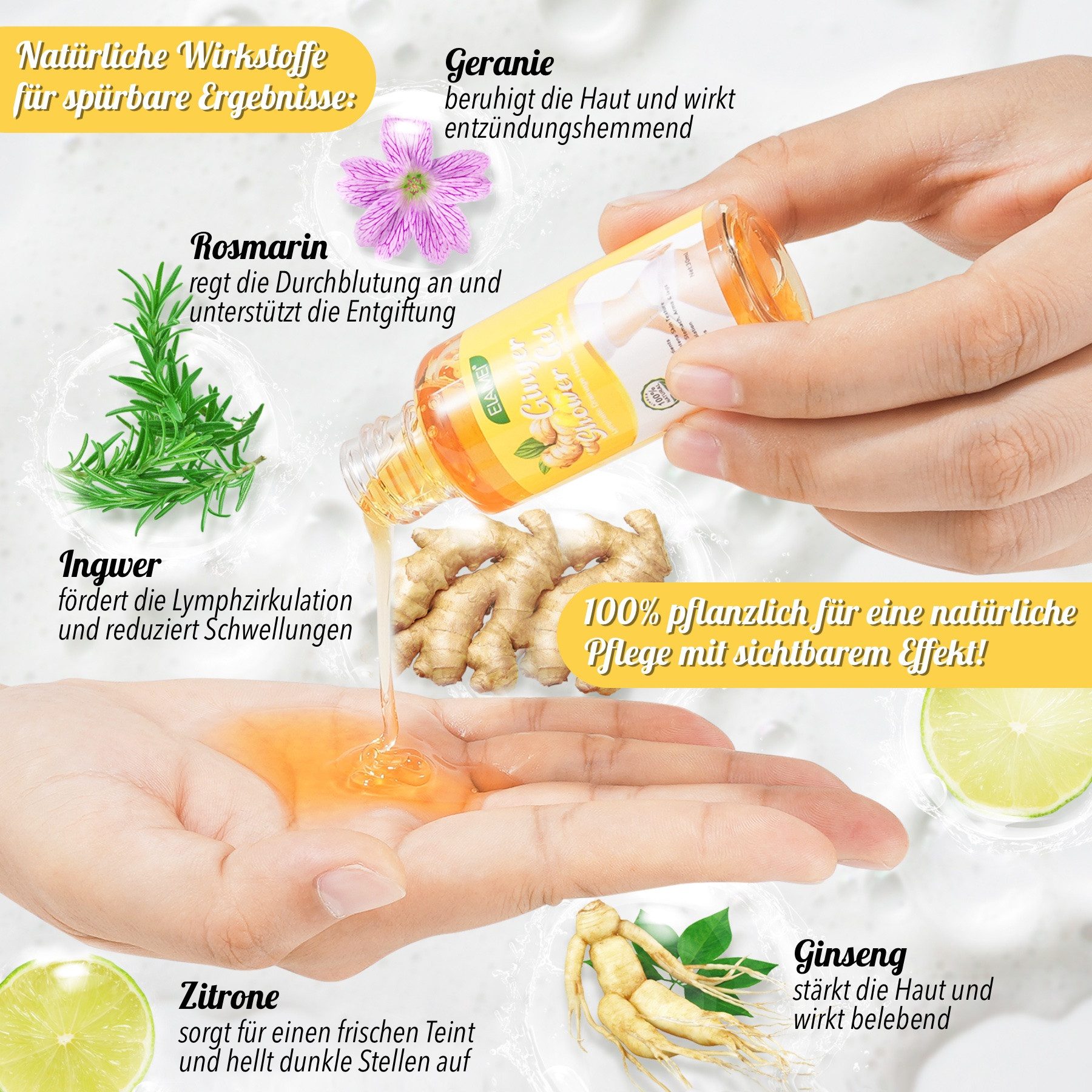 P-Beauty Cosmetic Accessories Duschgel Ingwer Shower Gel Lymphdrainage Körperpflege mit Rosmarin 3x30ml, 2-tlg., Ingwer, Ginger, Hautpflege, Duschgel, Körperpflege
