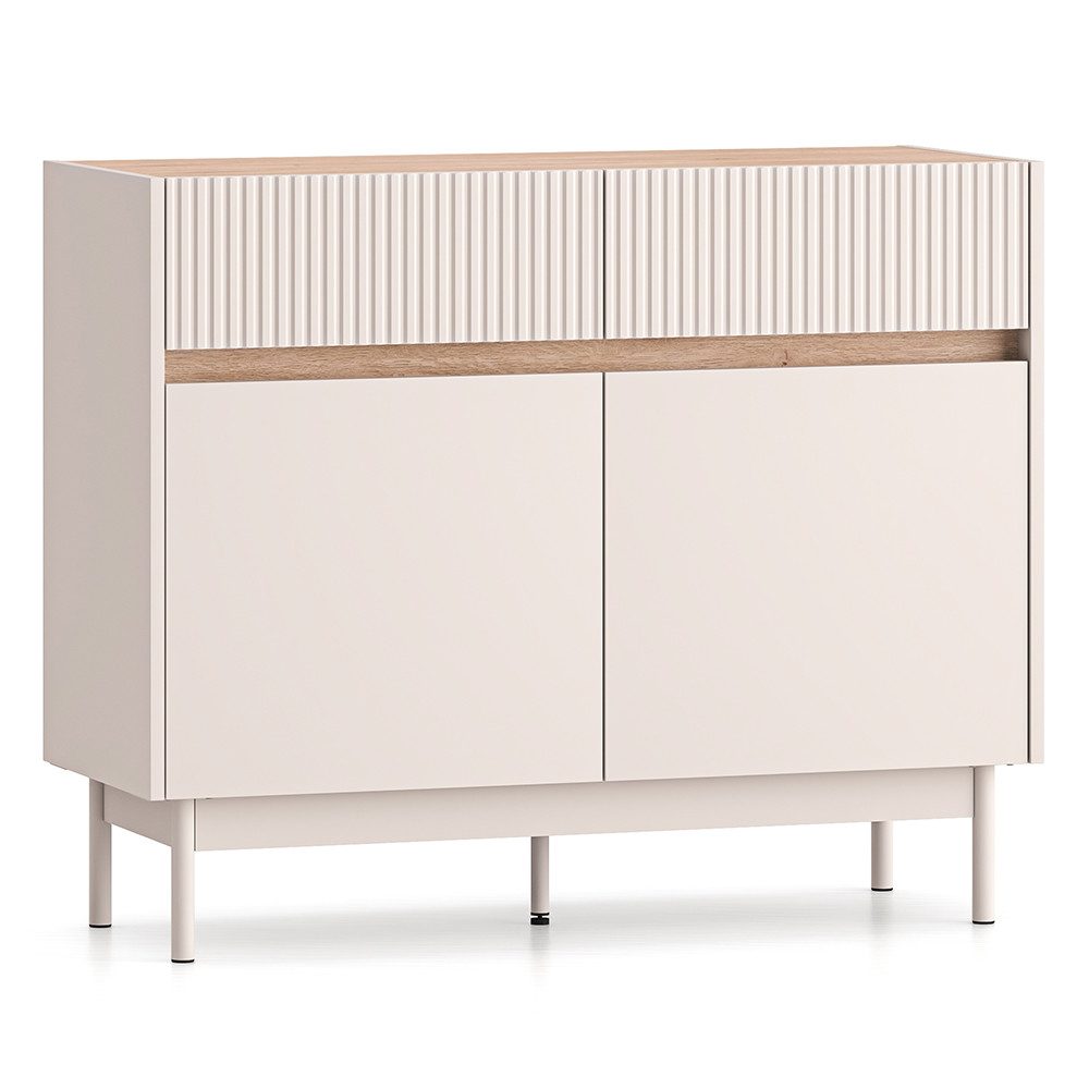Lomadox Kommode DINAR-131, kaschmir matt Eiche-Dekor 104 cm breit Metallfüße grifflos modern