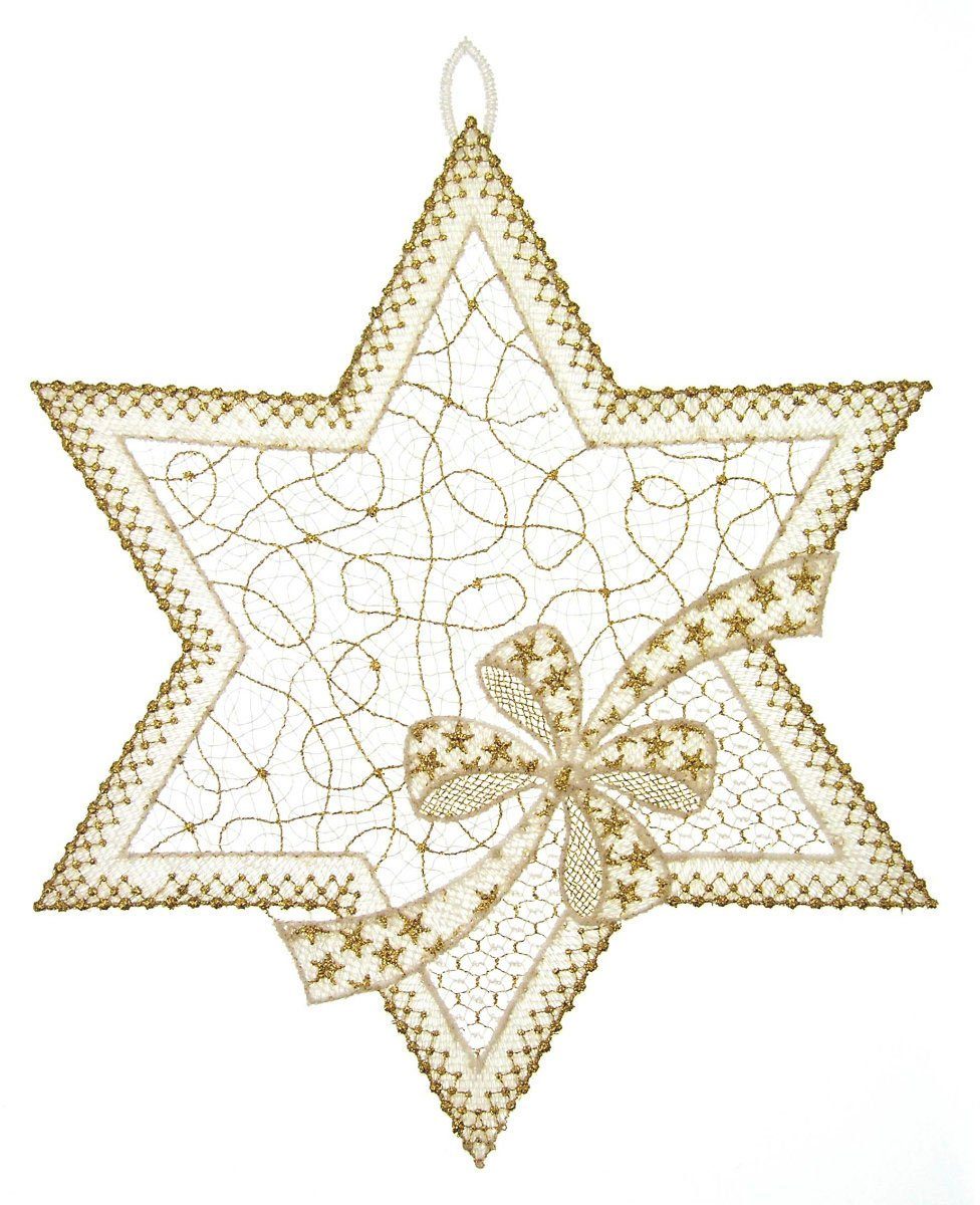 W. Reuter & Sohn - Plauener Spitze® Fensterbild Stern mit Schleife, Made in Germany