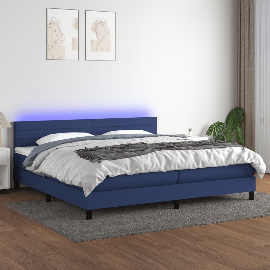 vidaXL Boxspringbett Boxspringbett mit Matratze LED Blau 200x200 cm Stoff B günstig online kaufen