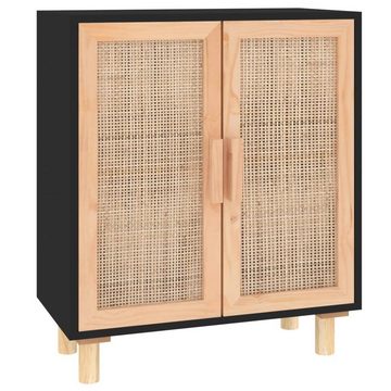 vidaXL Sideboard Sideboard Schwarz 60x30x70cm Massivholz Kiefer und Natur-Rattan (1 St)