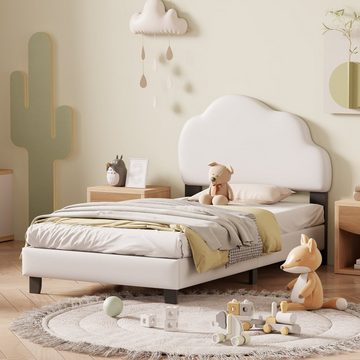 OKWISH Kinderbett Stauraumbett Bett Polsterbett Gästebett (90*200cm, mit Lattenrost mit wolkenförmiger Rückenlehne Jungen- und Mädchenbett), ohne Matratze