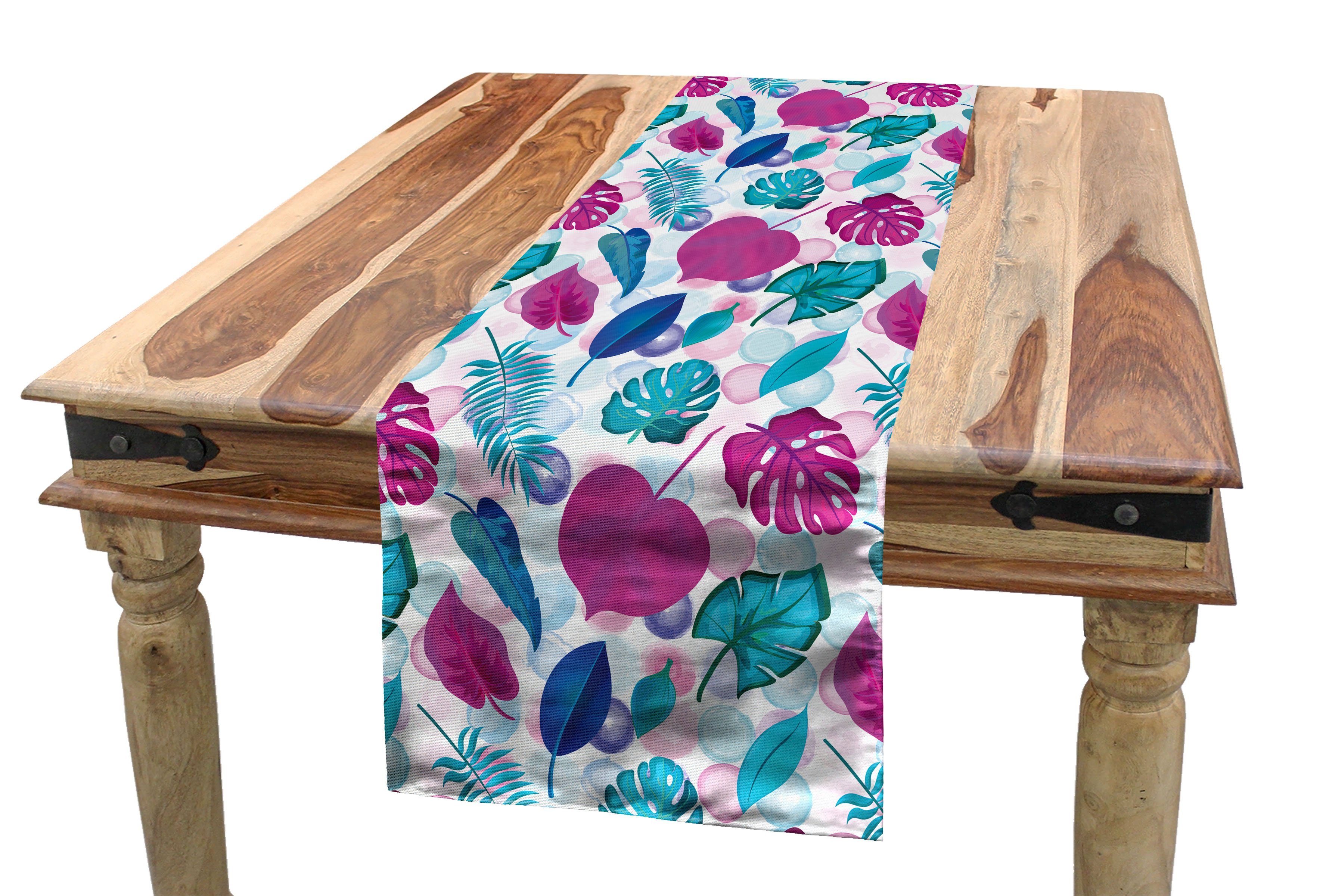 Runden Tischläufer Pink Blätter Blau Rechteckiger Esszimmer Tischläufer, Küche Abakuhaus Tropic Dekorativer Und