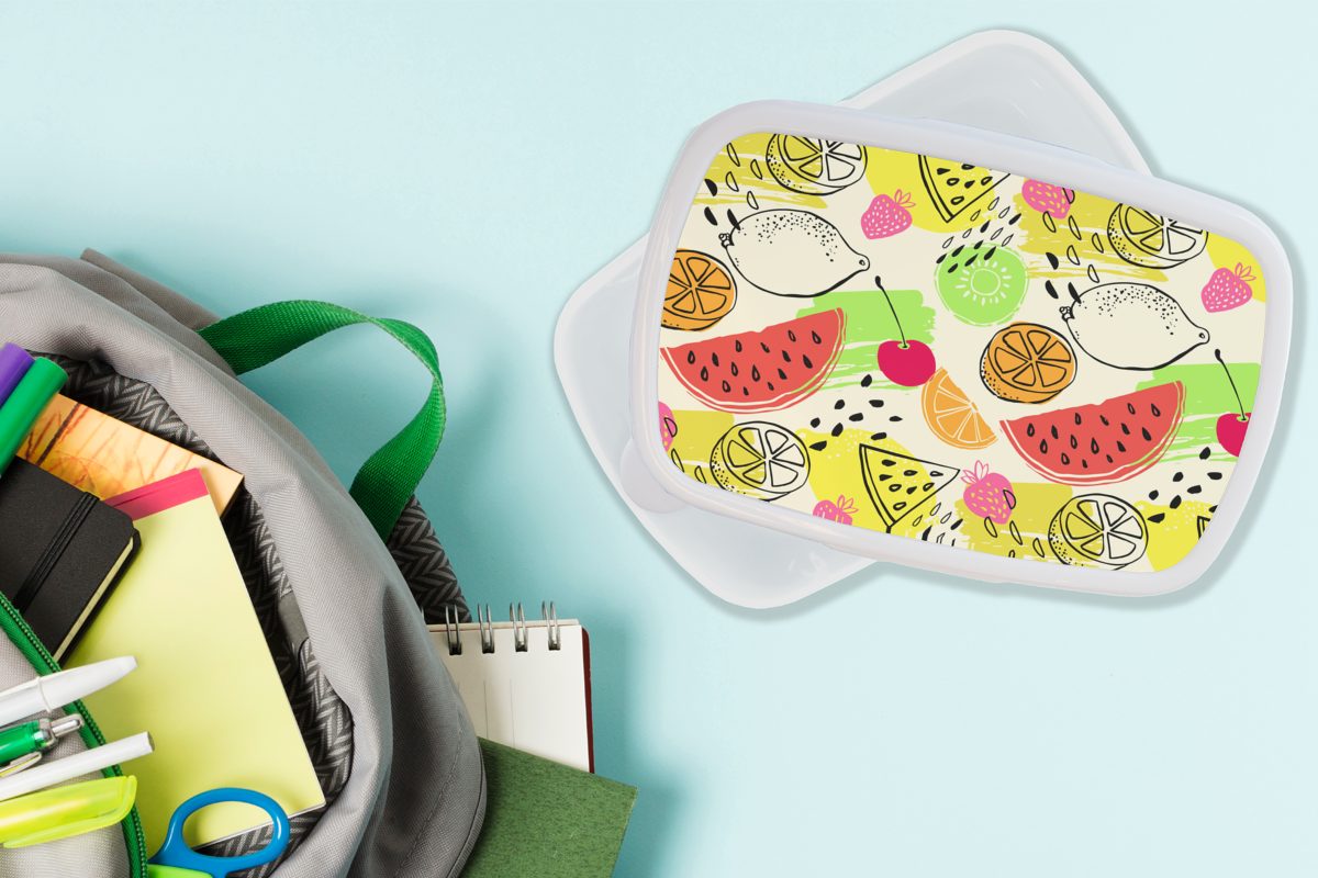 für Grün, Obst Jungs Kinder - Erwachsene, und - für (2-tlg), Kunststoff, weiß Brotbox Farben und MuchoWow Brotdose, Lunchbox Mädchen - Gelb