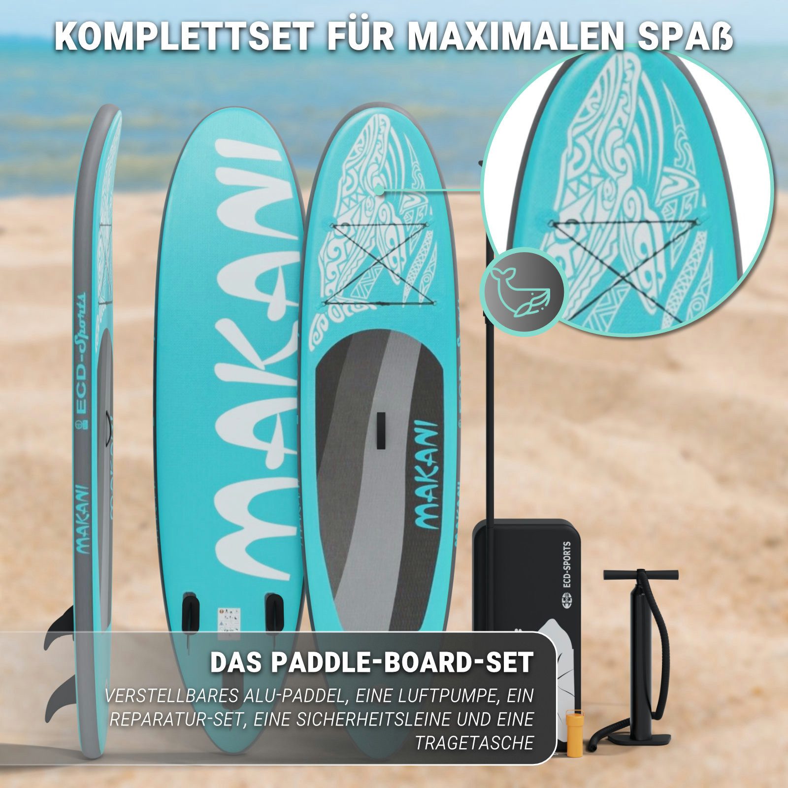 HAGO Inflatable SUP-Board Stand Up Paddle Board Allround SUP Komplettset 320 cm Drop-Stitch-Kern