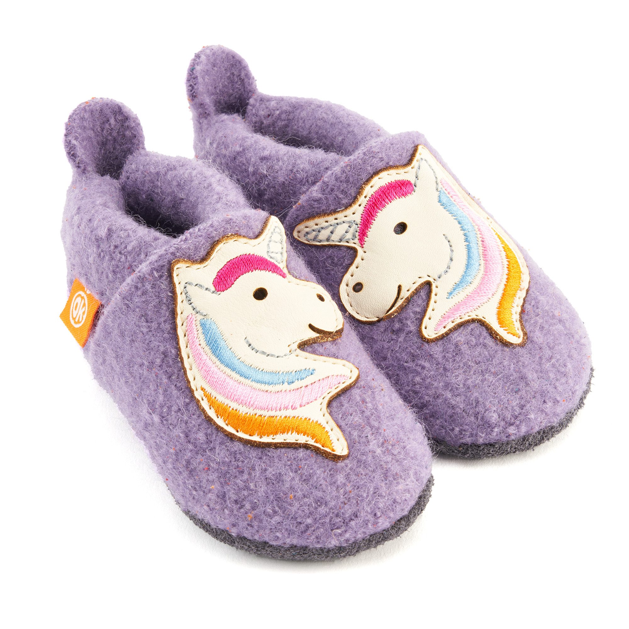 Orangenkinder® Hausschuhe Wollwalk Einhorn Slipper 100 % Merinowolle, Made in Germany, atmungsaktiv