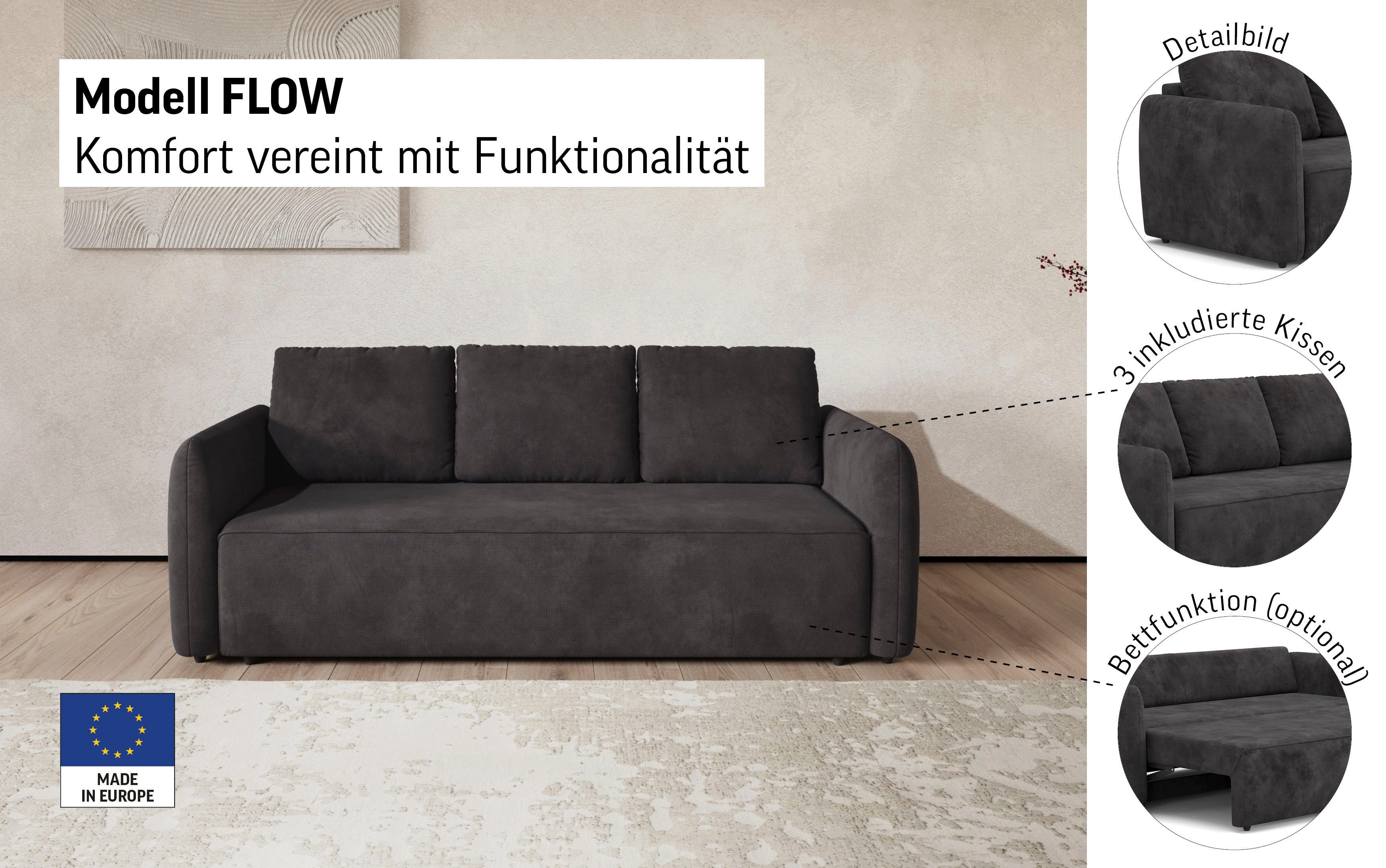 COTTA Big-Sofa Megasofa, Flow, Breite 222 cm, wahlweise mit Bettfunktion