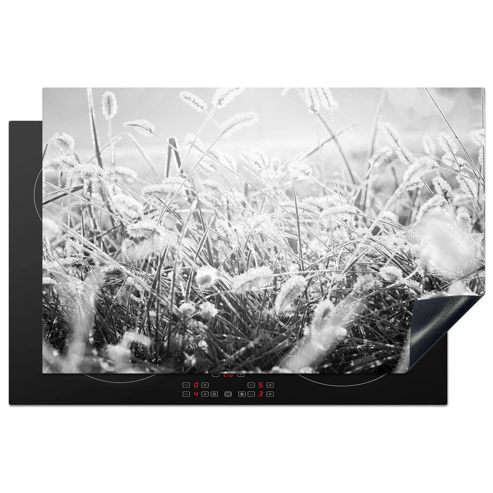 MuchoWow Herdblende-/Abdeckplatte Winter - Eiscreme - Schwarz - Weiß, Vinyl, (1 tlg), 81x52 cm, Induktionskochfeld Schutz für die küche, Ceranfeldabdeckung