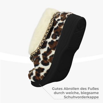 filsko List Winter HausSchuhe mit Leoparden-Muster für Damen Hausschuh mit Schafwolle gefüttert